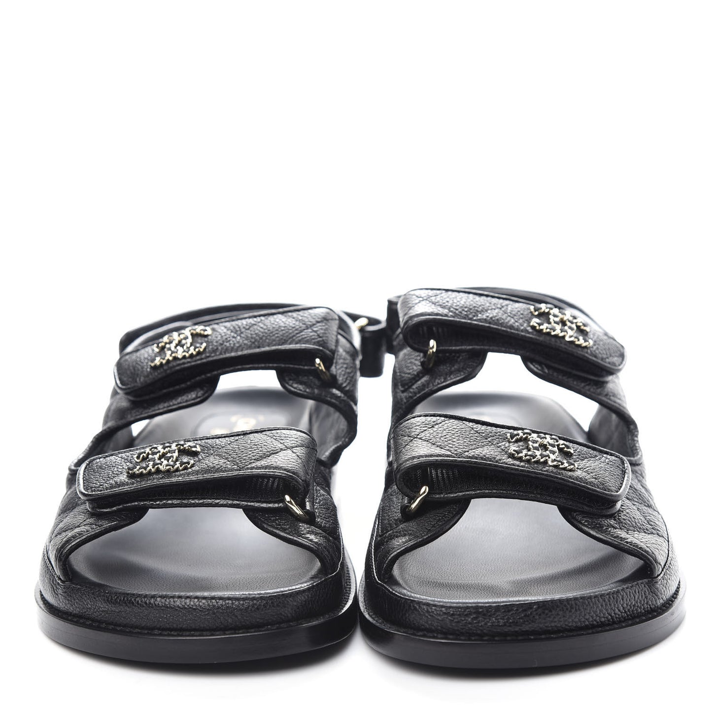 Grained Calfskin Velcro Dad Sandals 38 Black