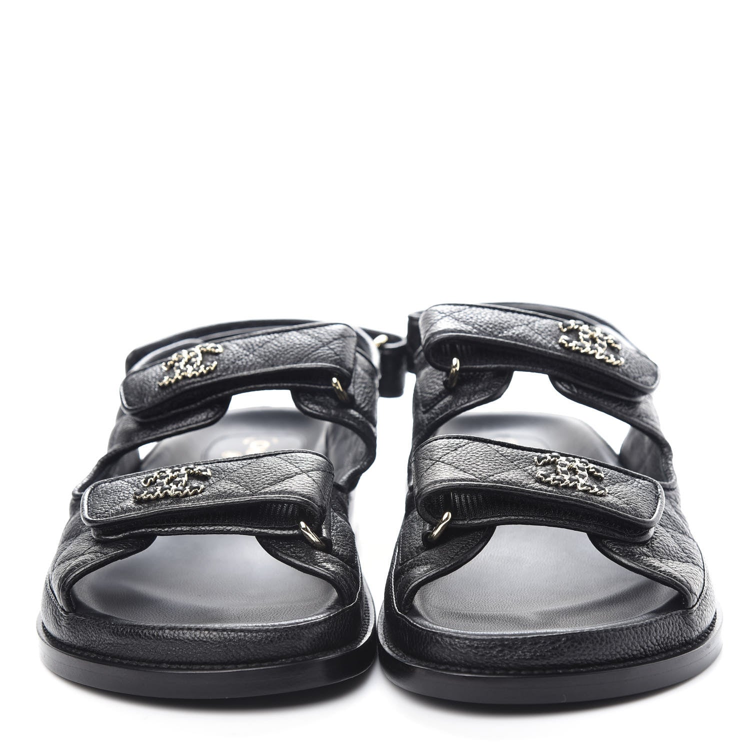 Chanel Grained Calfskin Velcro Dad Sandals 38 Black 5 of 11