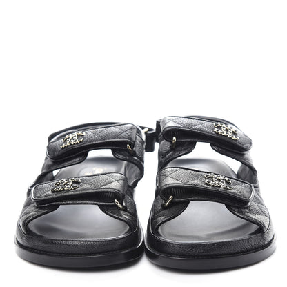 Chanel Grained Calfskin Velcro Dad Sandals 38 Black 5 of 11