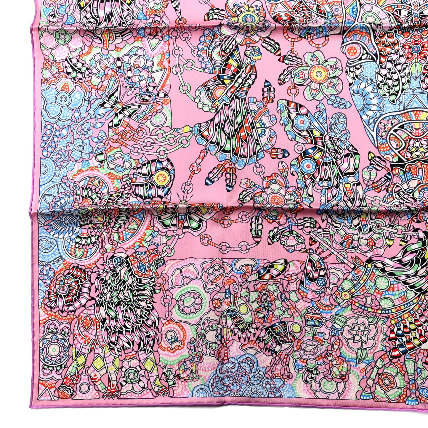 Silk La Legende de La Foret Scarf 90 Rose Bleu Black