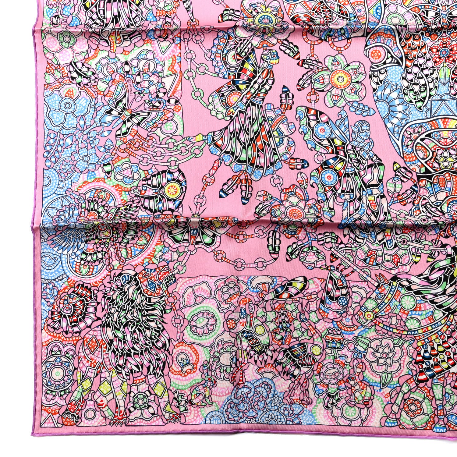 Hermes Silk La Legende de La Foret Scarf 90 Rose Bleu Black 6 of 6