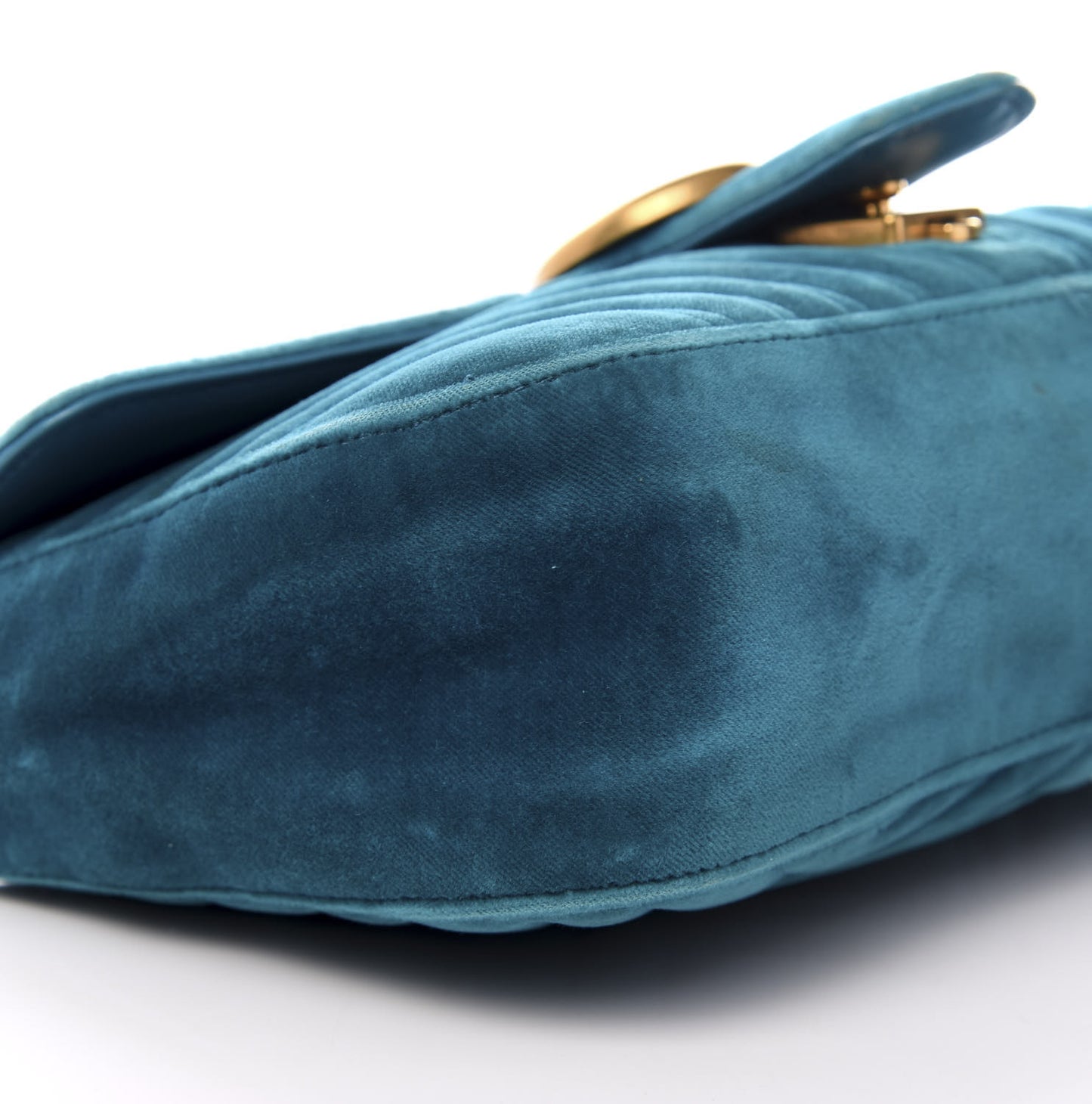 Velvet Matelasse Small GG Marmont Shoulder Bag Pavone Cyan