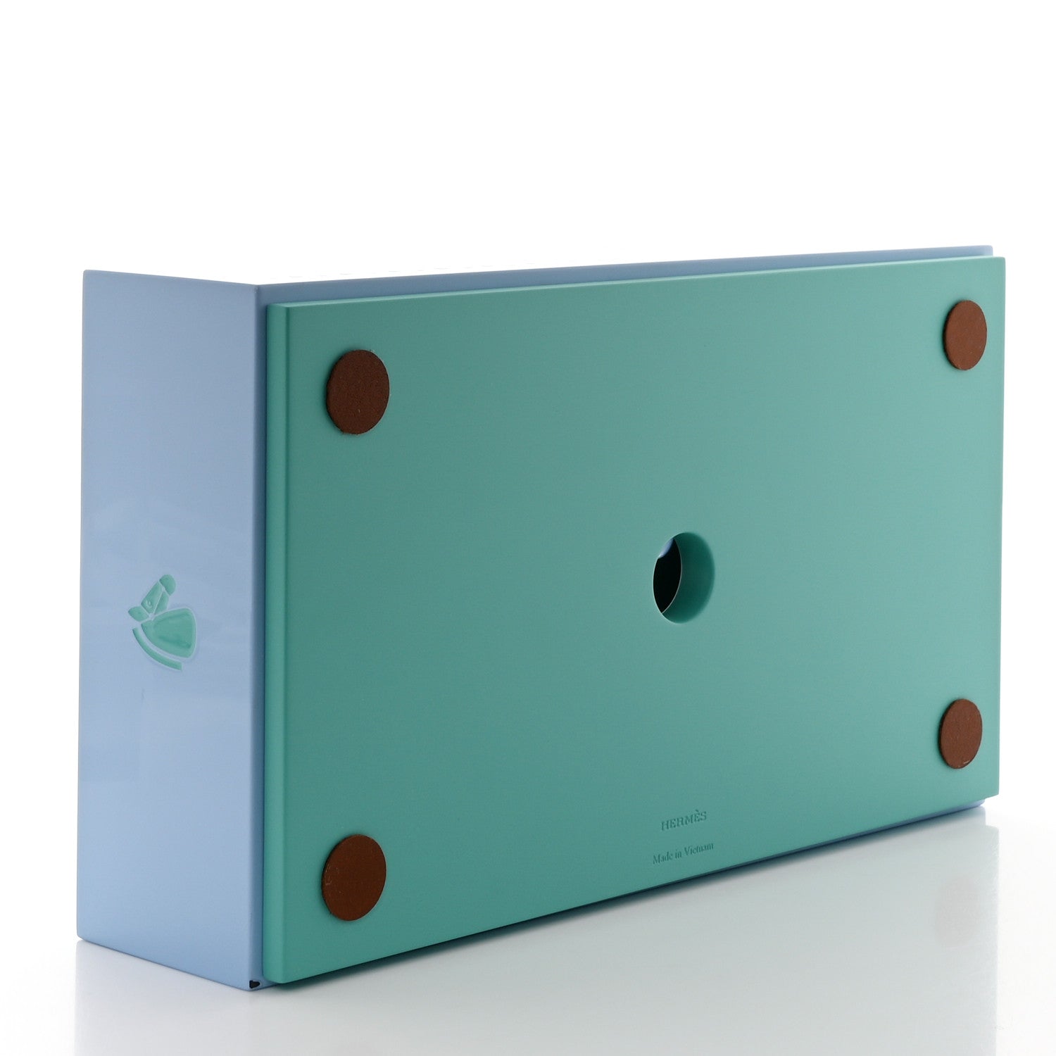 Hermes Lacquered Wood Western And Company Tissue Box Bleu Ciel Bleu Venise 4 of 7
