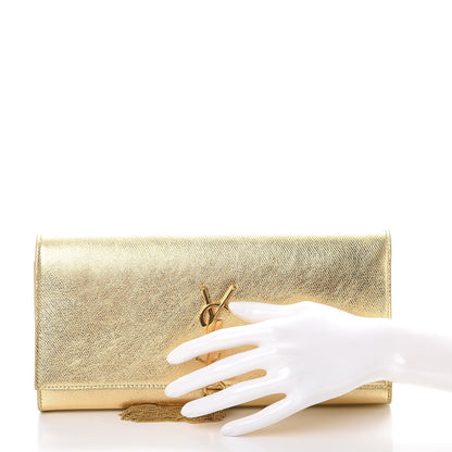 Saint Laurent Metallic Textured Calfskin Classic Monogram Tassel Clutch Gold 2 of 9