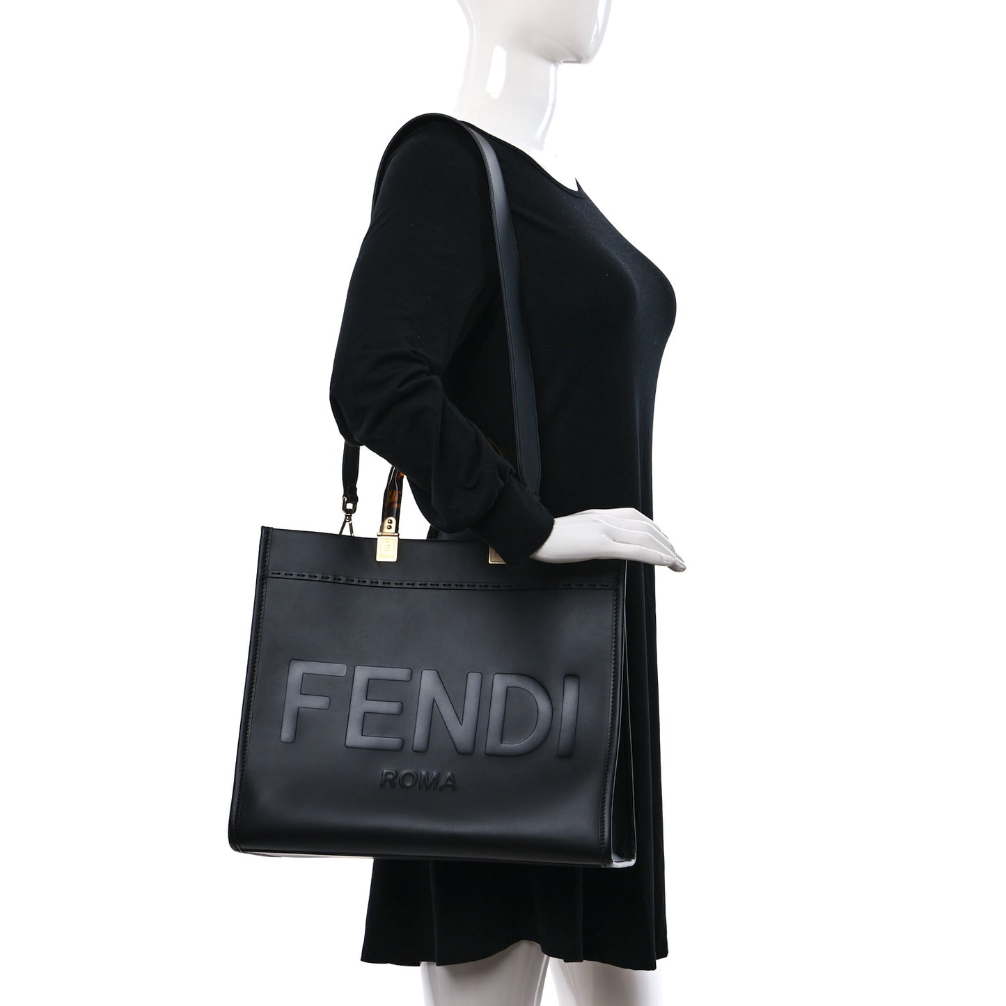 Vitello King Plexiglass Medium Fendi Sunshine Shopper Tote Black