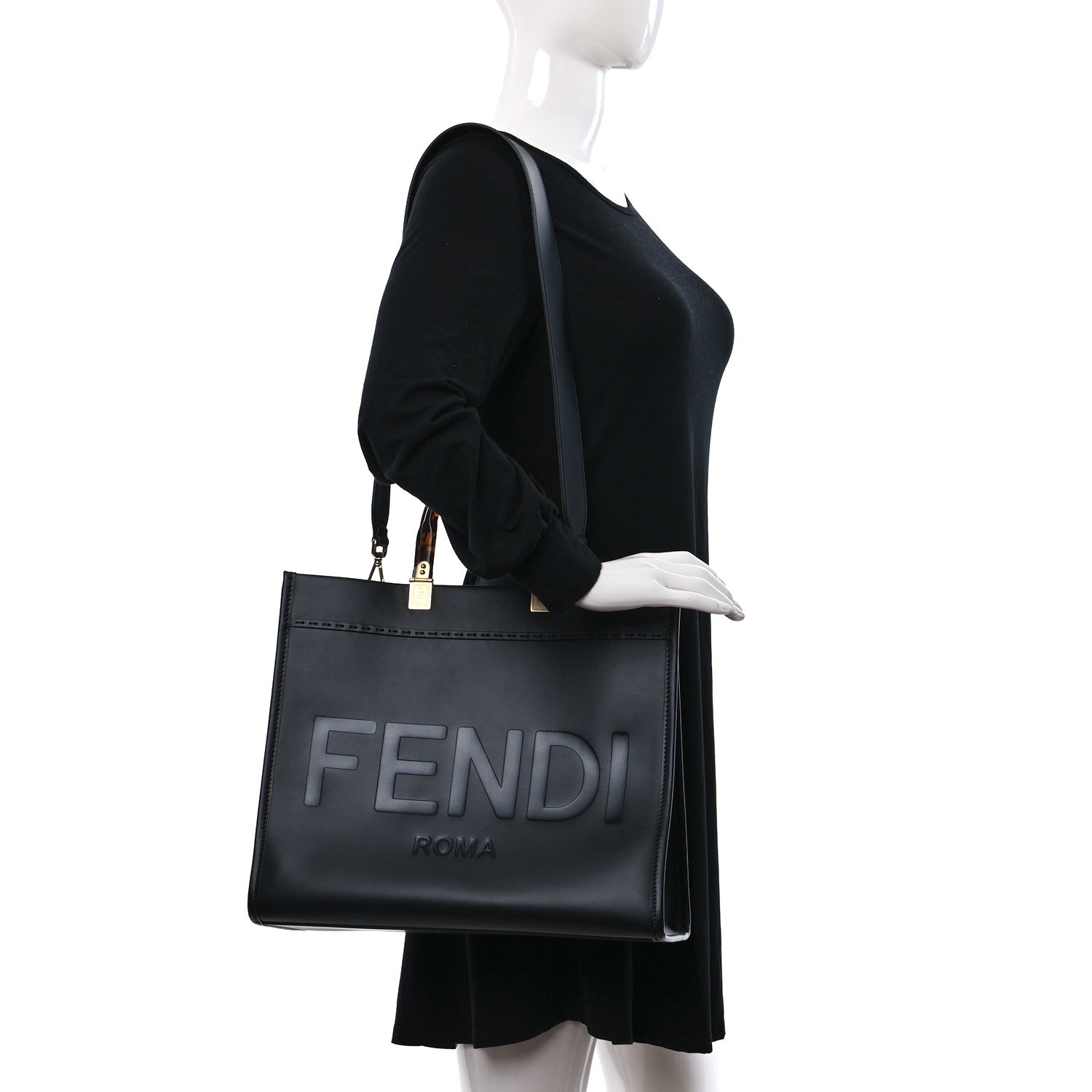 Fendi Vitello King Plexiglass Medium Fendi Sunshine Shopper Tote Black 2 of 8