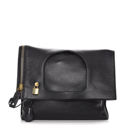 Tom Ford Grained Calfskin Large Alix Padlock Zip Shoulder Bag Black 1 of 9