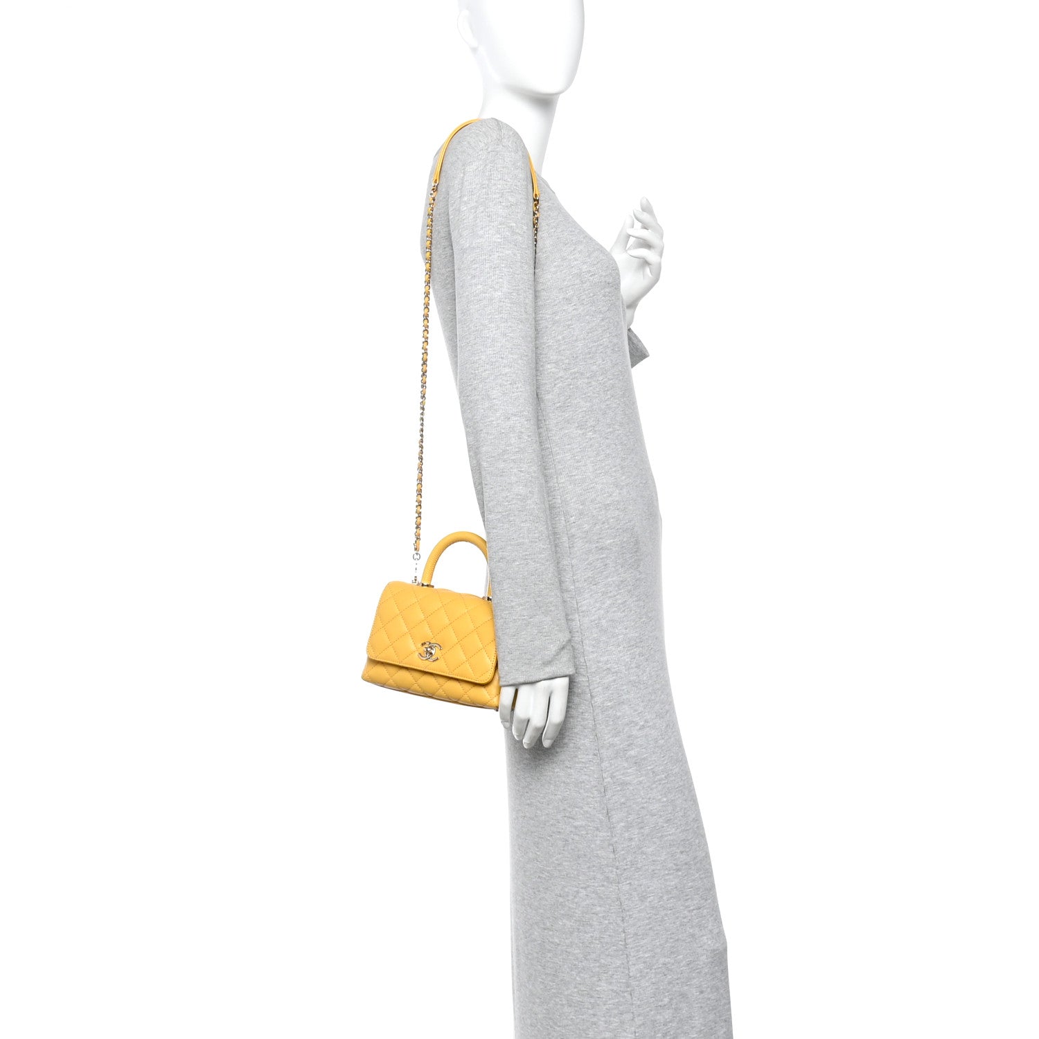 Chanel Caviar Lizard Embossed Quilted Extra Mini Coco Handle Flap Yellow 2 of 10