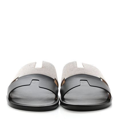 Hermes Canvas Calfskin Mens Izmir Sandals 40 Black Prunoir 3 of 8