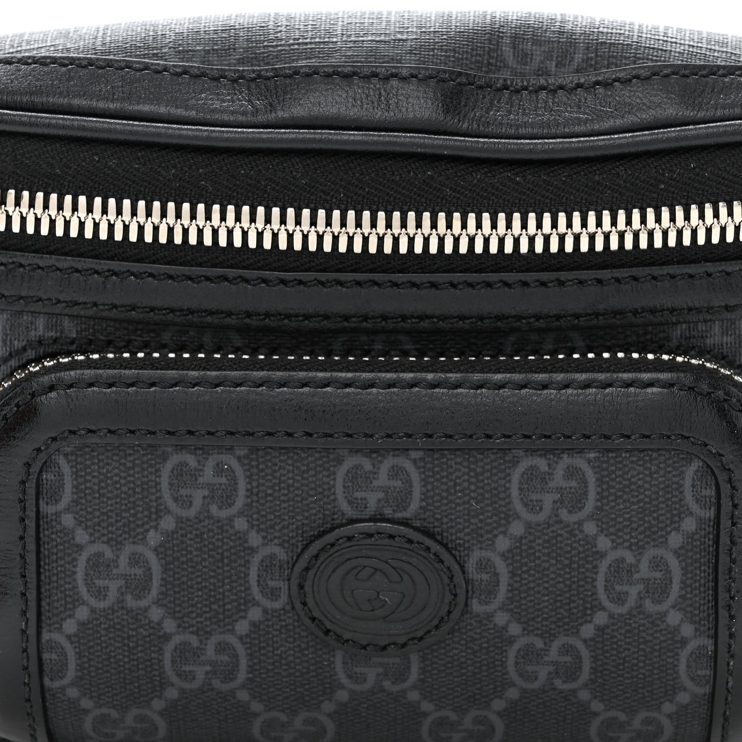 GG Supreme Monogram Textured Calfskin Retro Interlocking G Belt Bag Black