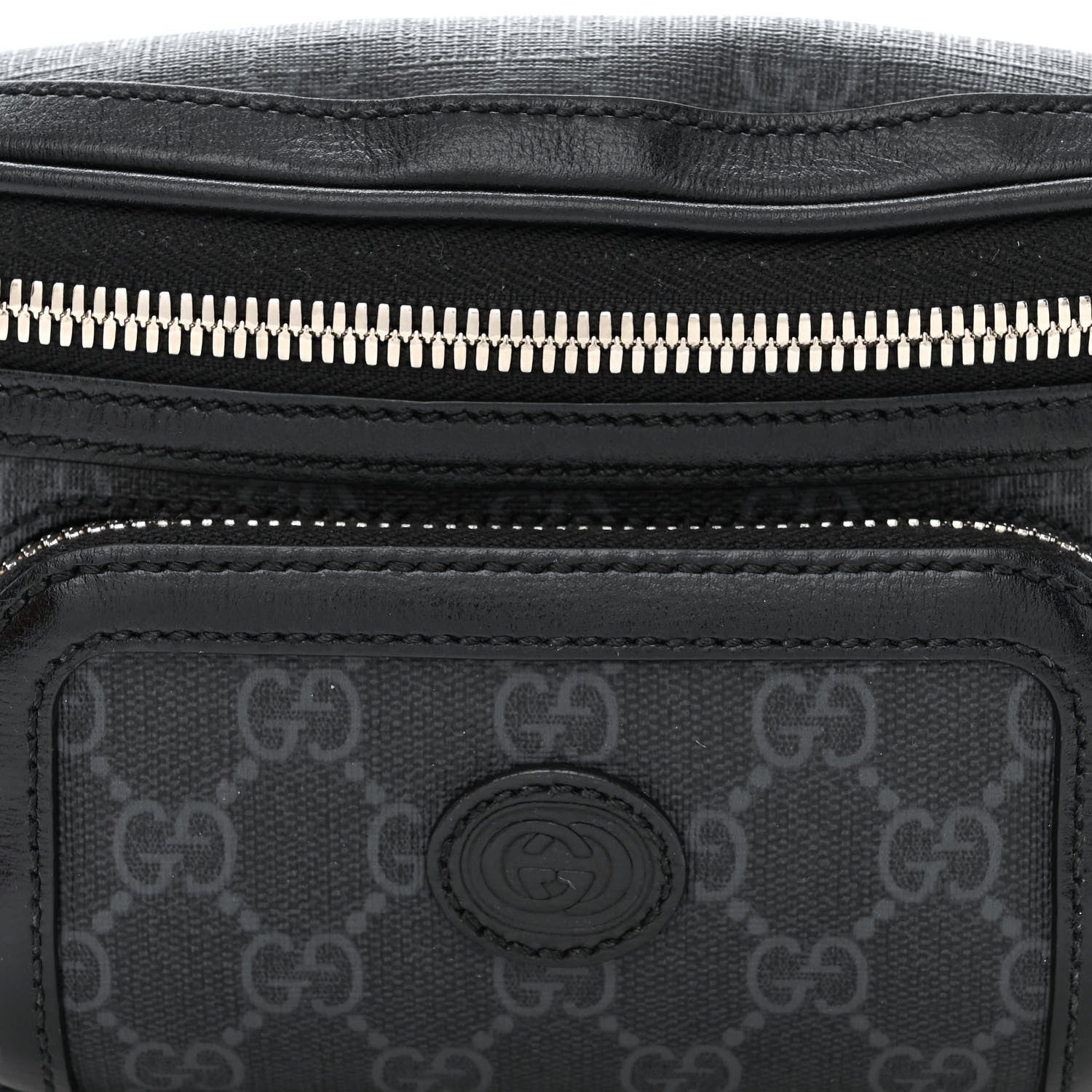Gucci GG Supreme Monogram Textured Calfskin Retro Interlocking G Belt Bag Black 9 of 11