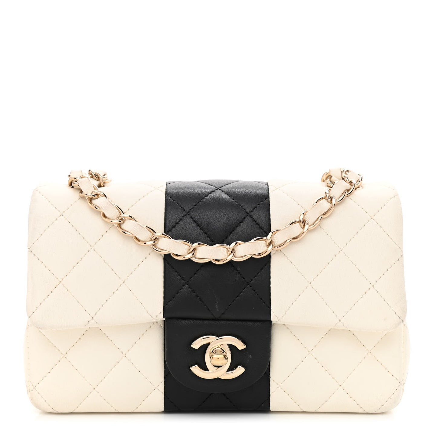 Lambskin Quilted Mini Rectangular Flap White Black