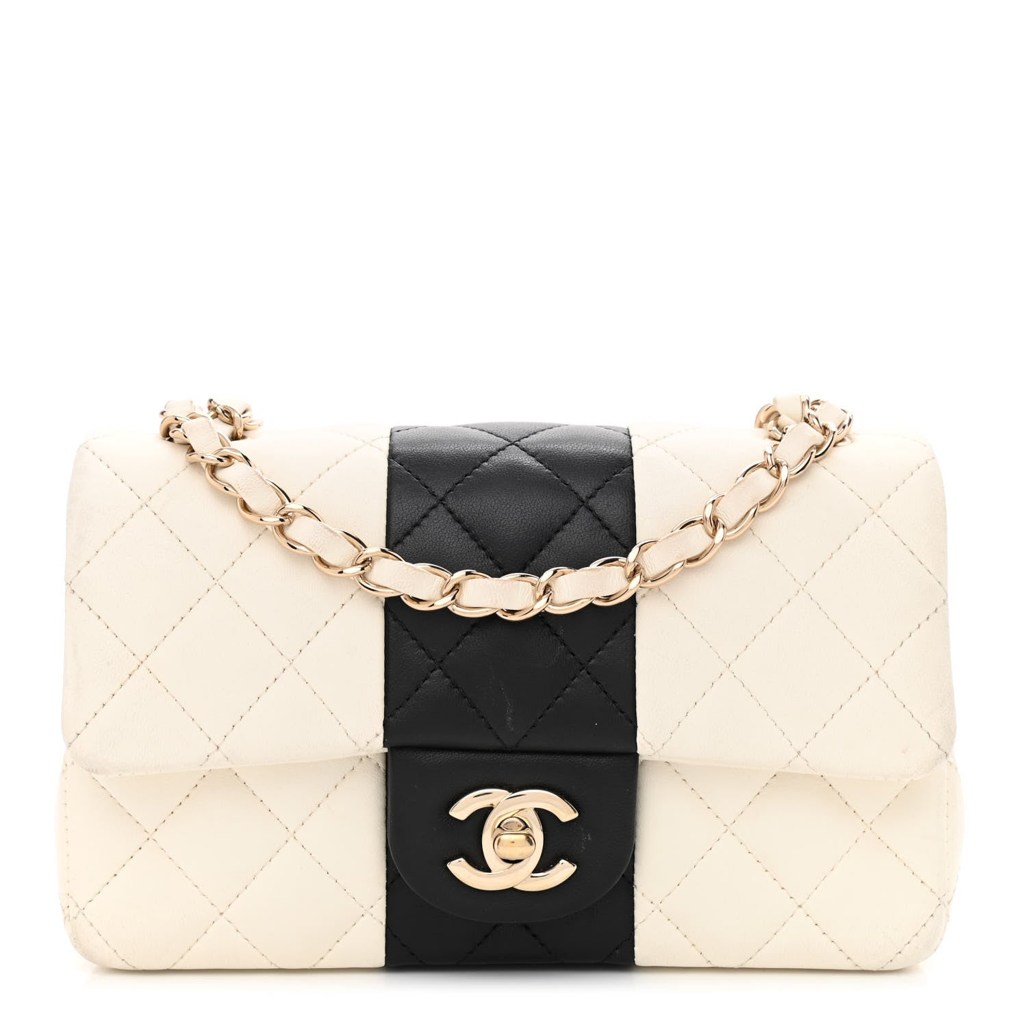 Chanel Lambskin Quilted Mini Rectangular Flap White Black 1 of 14
