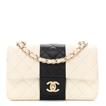 Chanel Lambskin Quilted Mini Rectangular Flap White Black 1 of 14