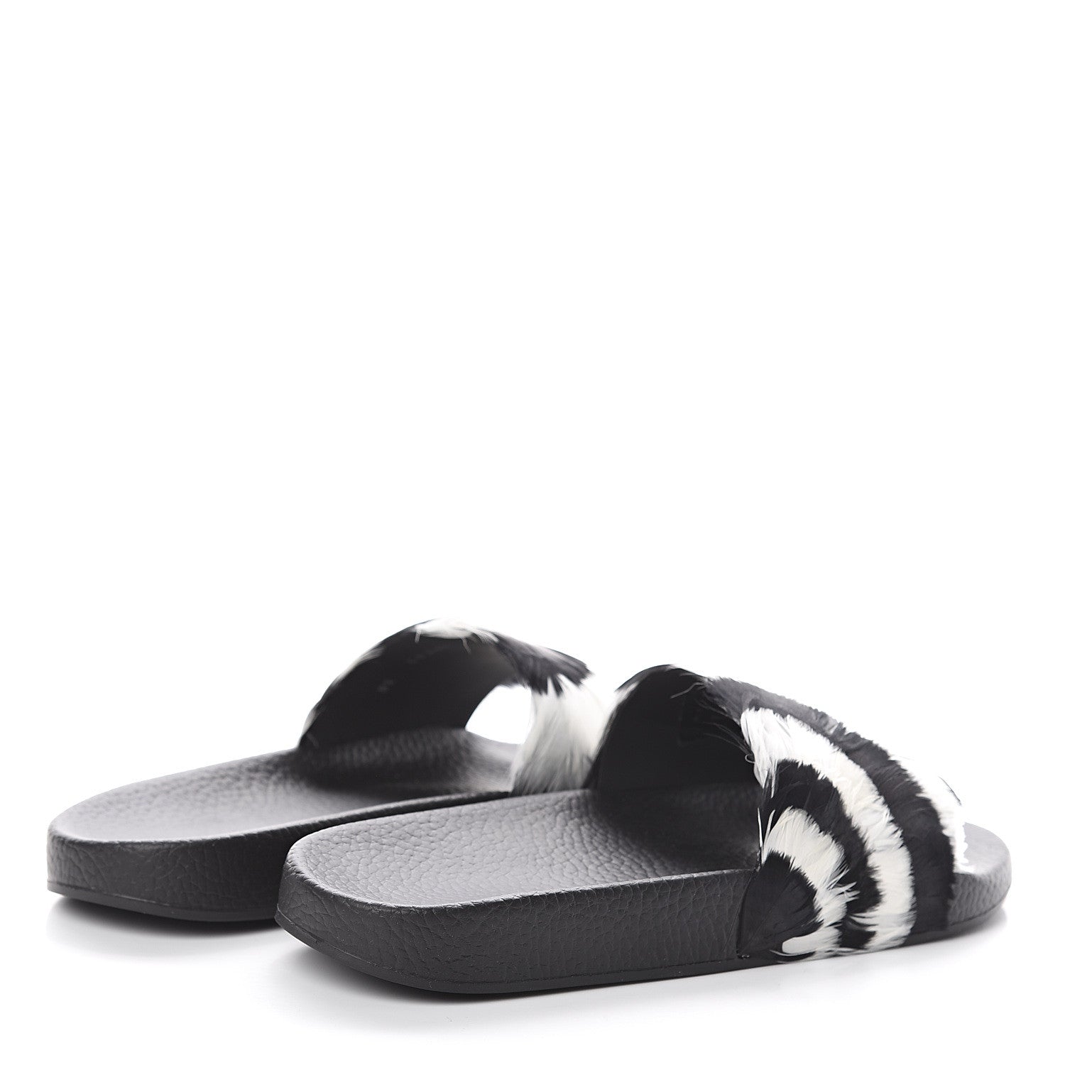 Valentino Garavani Rubber Feather Pool Slide Sandals 38 Black White 4 of 6