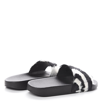 Valentino Garavani Rubber Feather Pool Slide Sandals 38 Black White 4 of 6