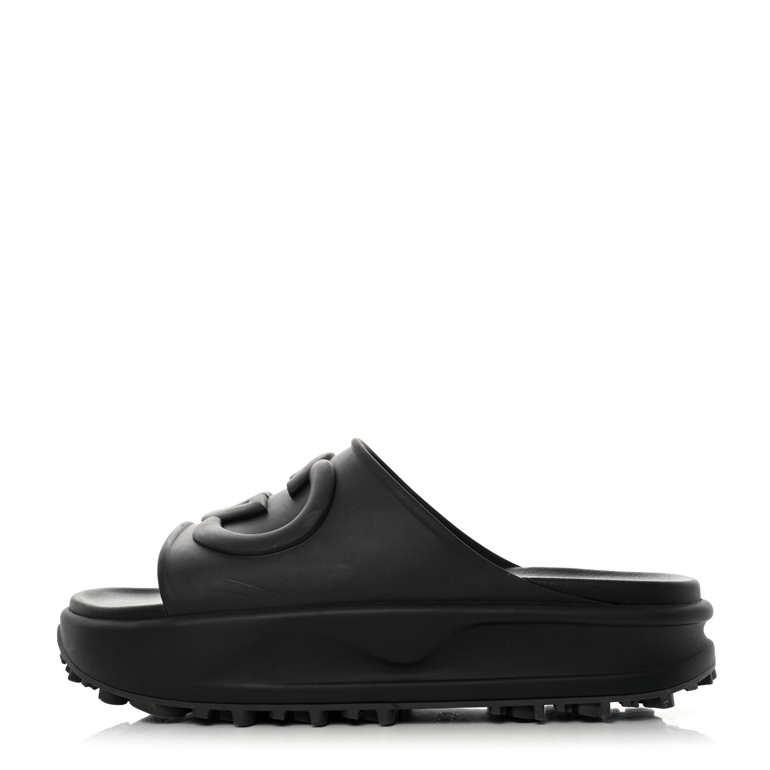 Gucci Soft Rubber Mens Interlocking G Platform 42mm Slide Sandals 12 Black 1 of 8