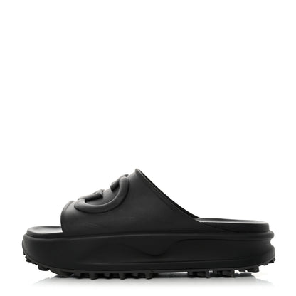 Gucci Soft Rubber Mens Interlocking G Platform 42mm Slide Sandals 12 Black 1 of 8