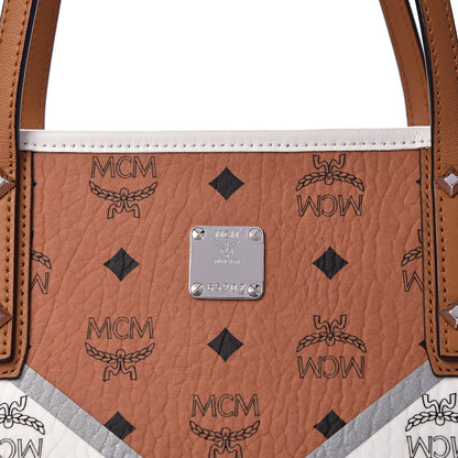 MCM Visetos Chevron Medium Colorblock Anya Zip Top Shopper Tote Cognac 7 of 11