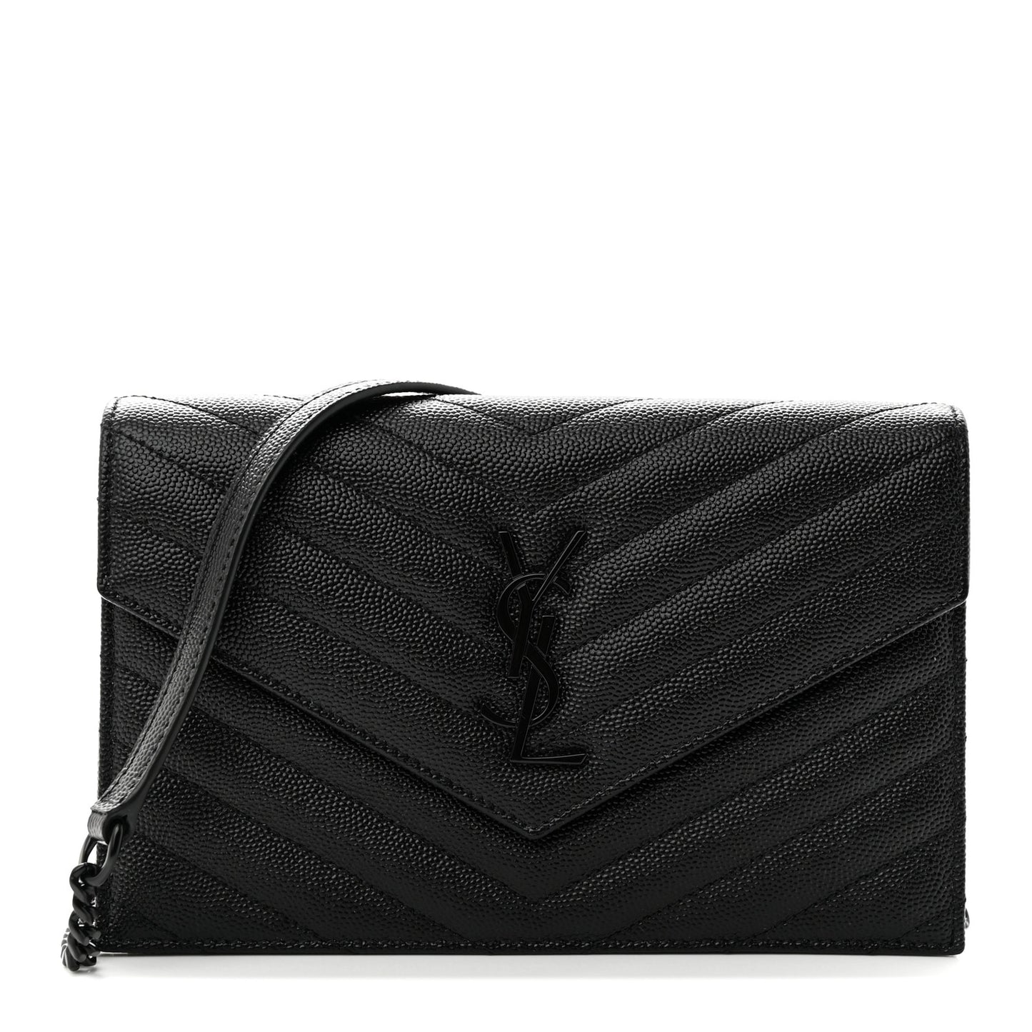 Grain De Poudre Matelasse Chevron Monochrome Monogam Envelope Chain Wallet Black