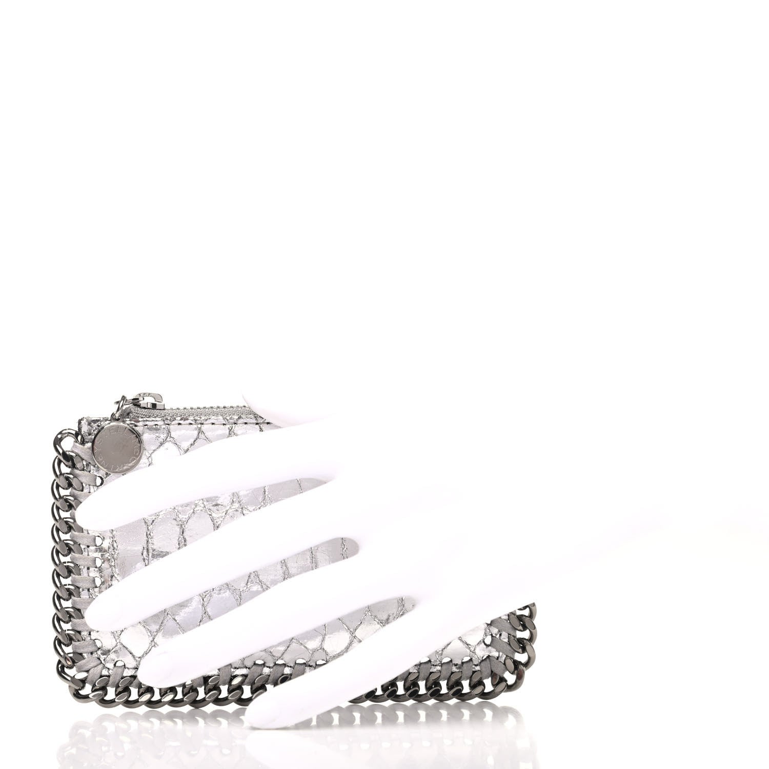Stella McCartney Crocodile Embossed Falabella Zip Card Holder Silver 2 of 6