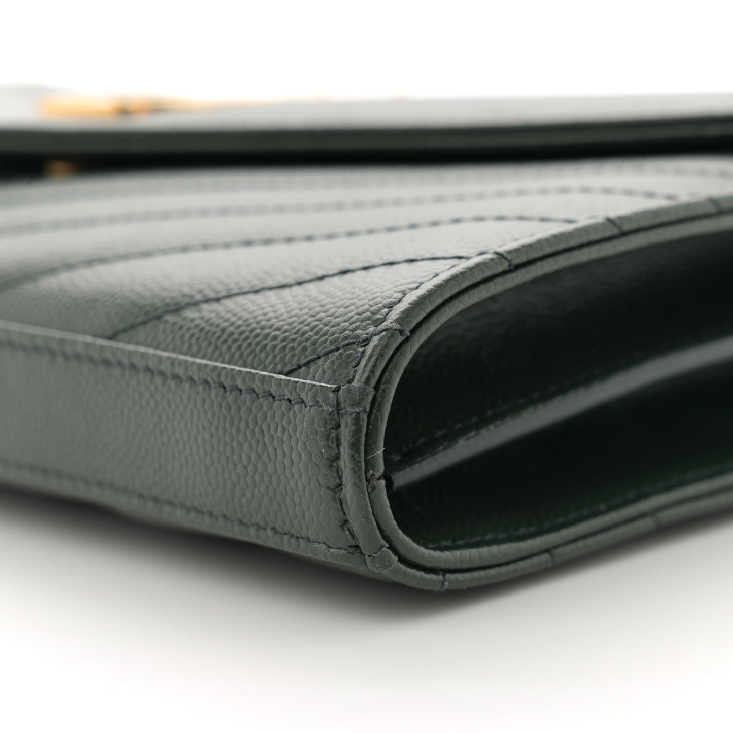 Grain De Poudre Matelasse Chevron Monogram Chain Wallet Dark Green