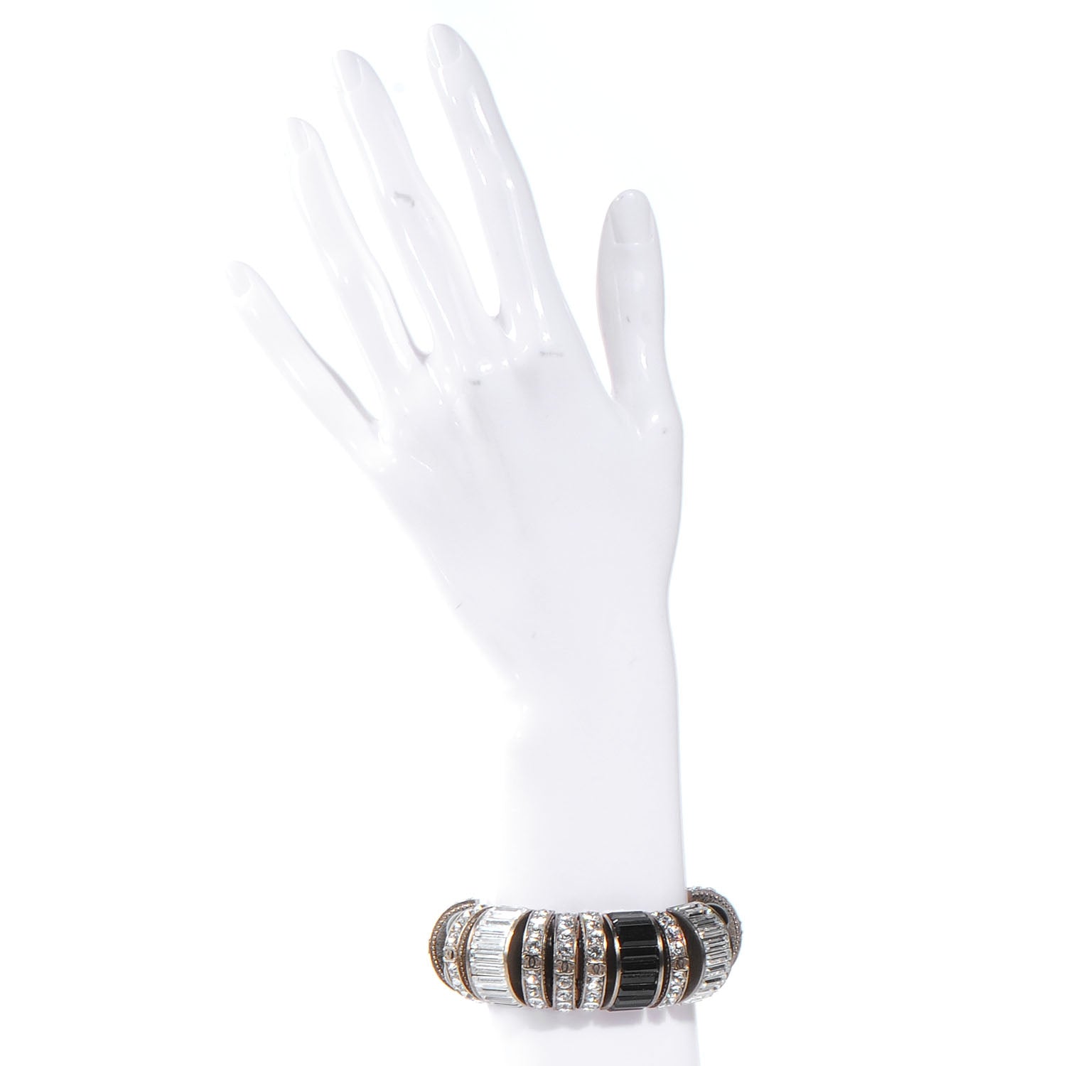 Chanel Crystal Baguette Beaded CC Bracelet Black 2 of 5