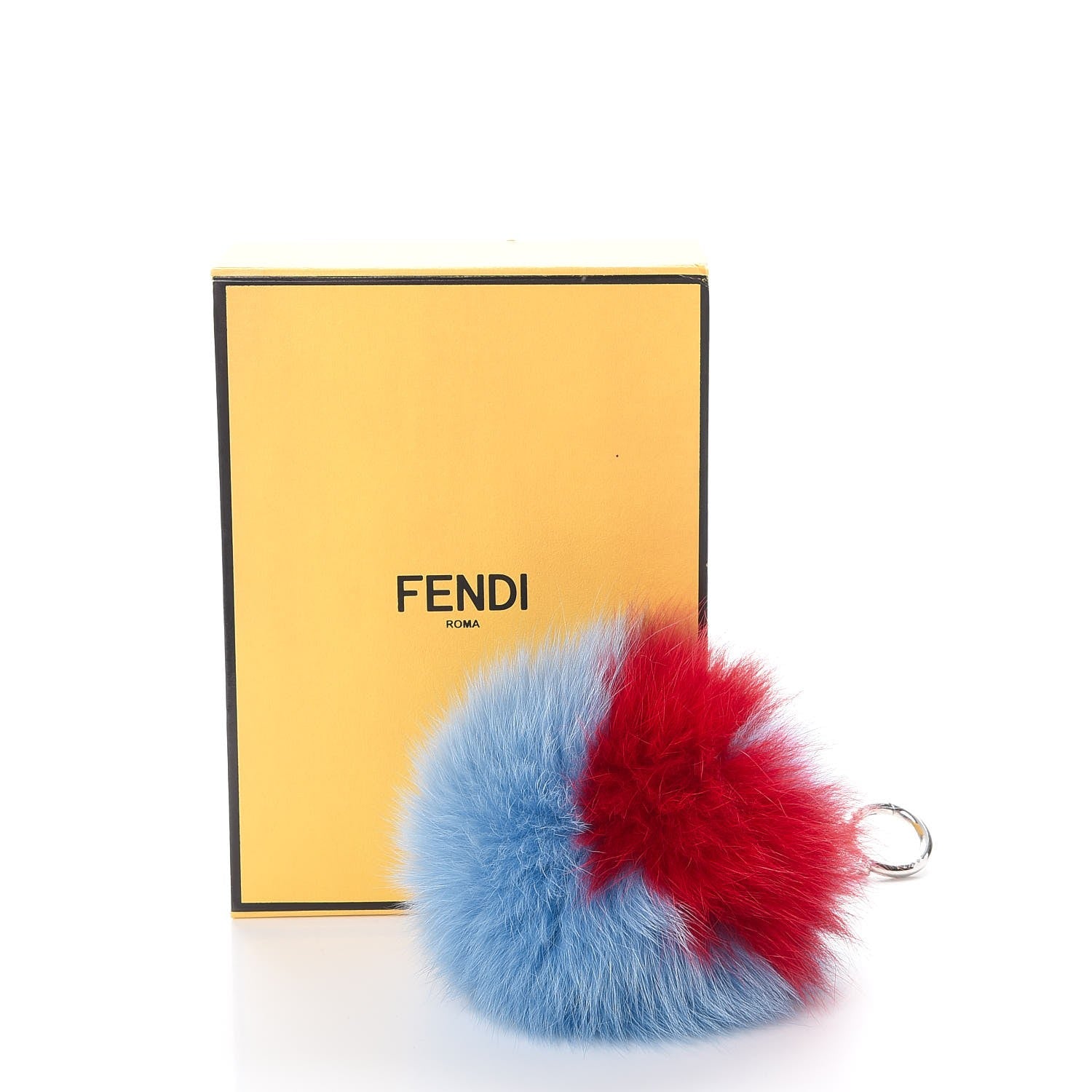 Fendi Fox Fur Vitello Dolce Heart Studded Pom Pom Bag Charm Nebula Rosso 6 of 6