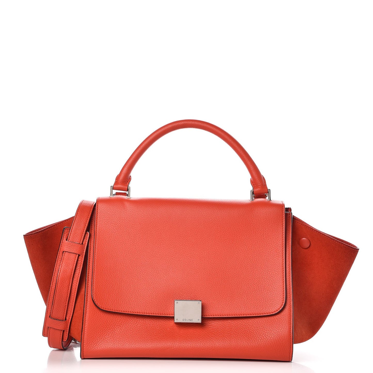 Drummed Calfskin Suede Small Trapeze Vermillion