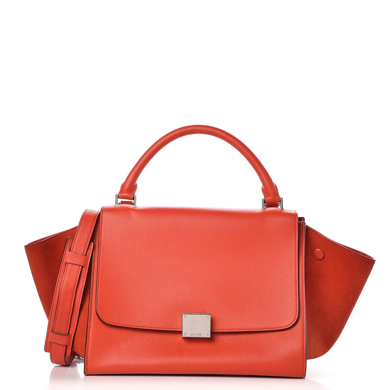 Celine Drummed Calfskin Suede Small Trapeze Vermillion 1 of 7