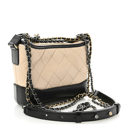 Chanel Aged Calfskin Quilted Small Gabrielle Hobo Beige Black 3 of 10