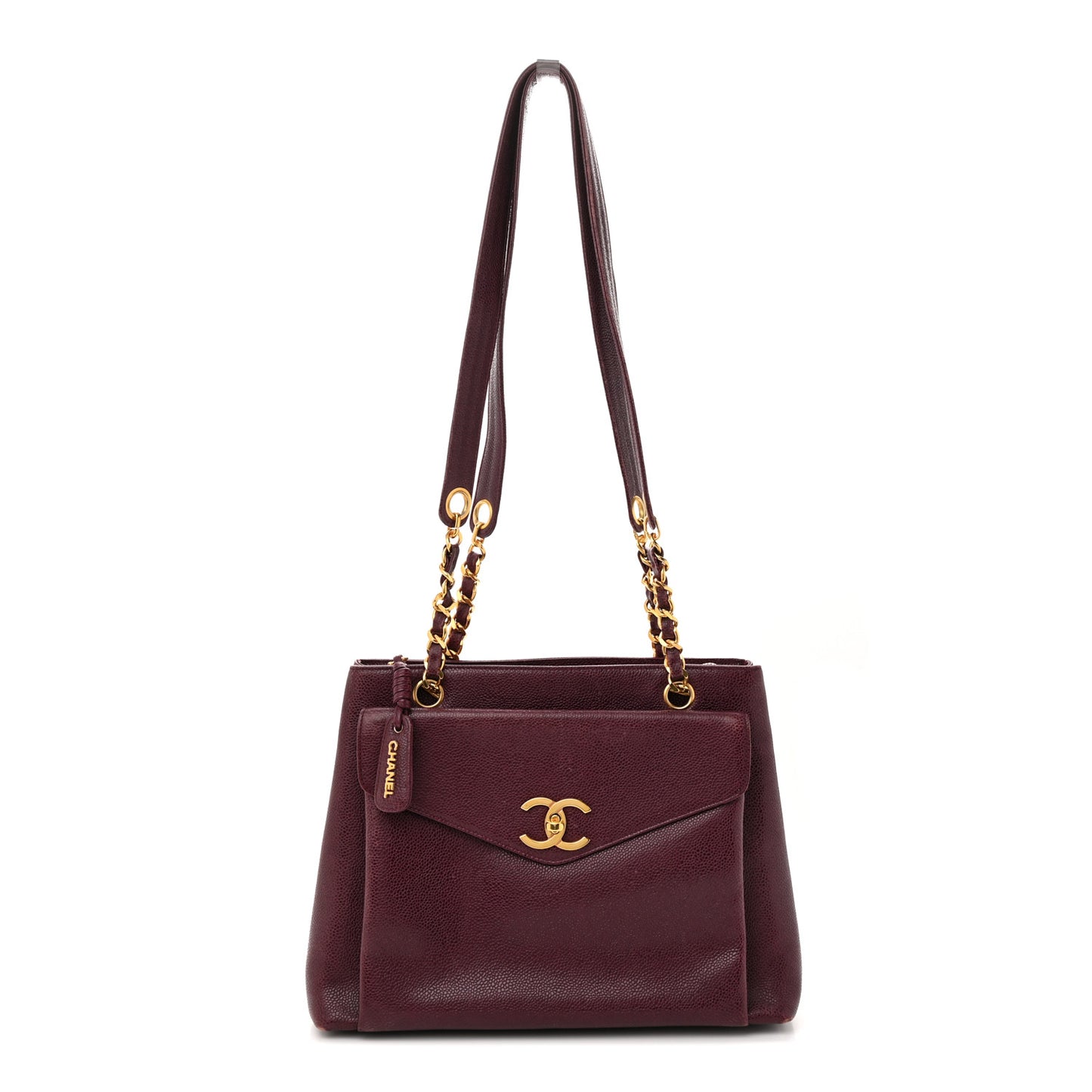 Caviar Flap Shoulder Bag Burgundy