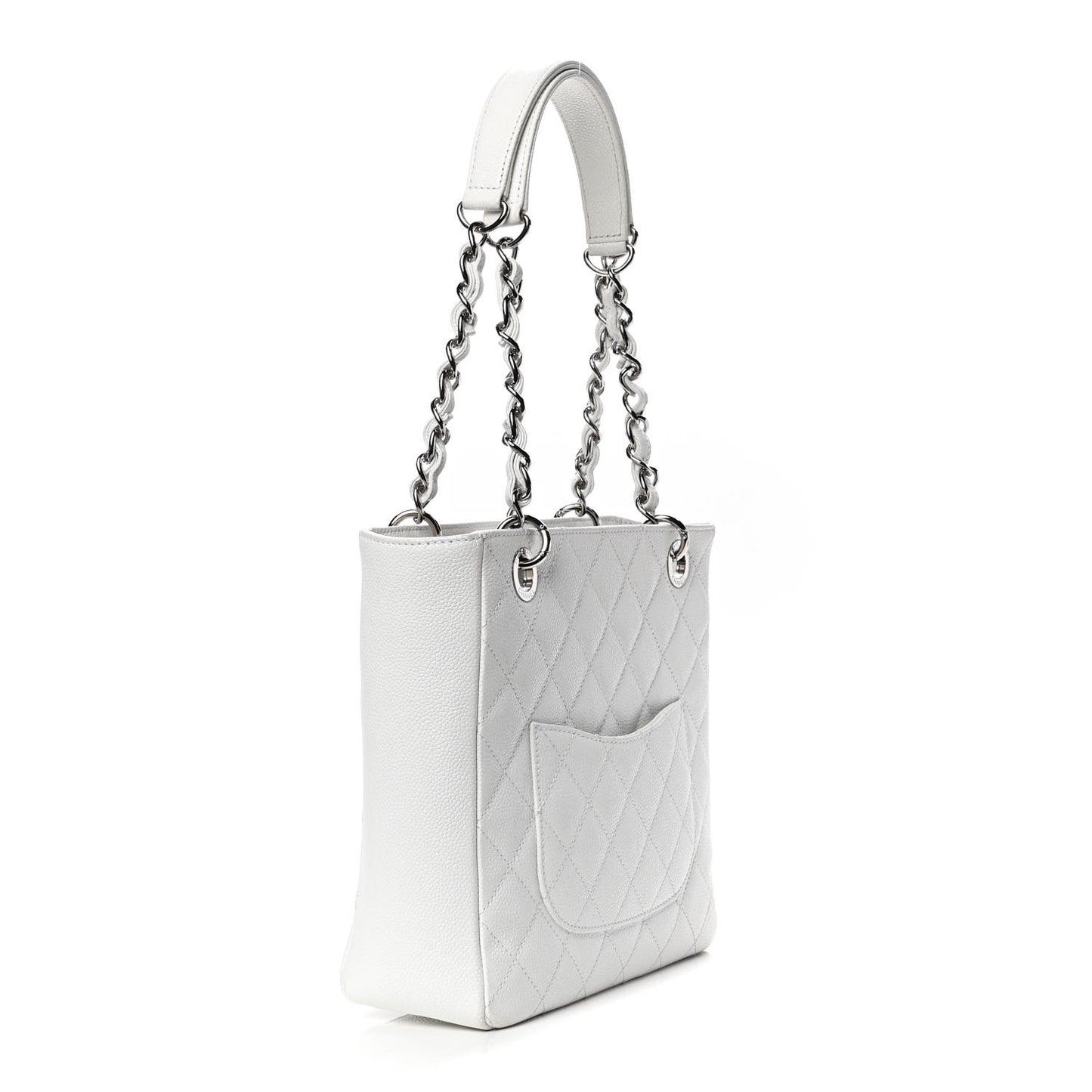 Caviar Quilted Petit Shopping Tote PST White