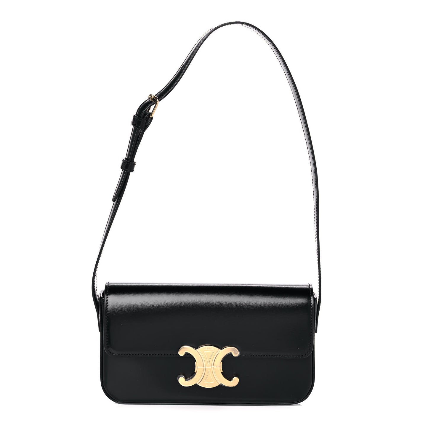 Shiny Calfskin Triomphe Shoulder Bag Black