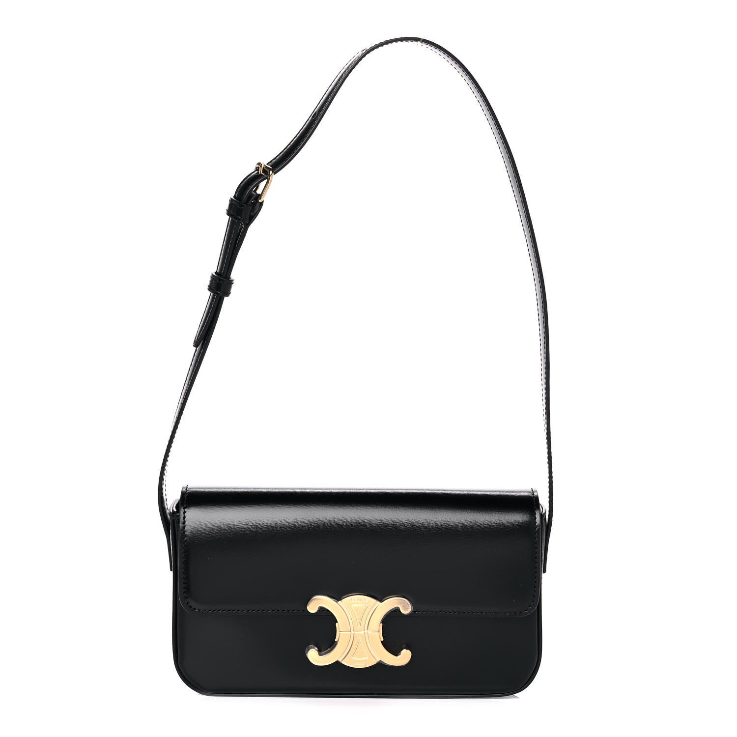 Celine Shiny Calfskin Triomphe Shoulder Bag Black 1 of 9