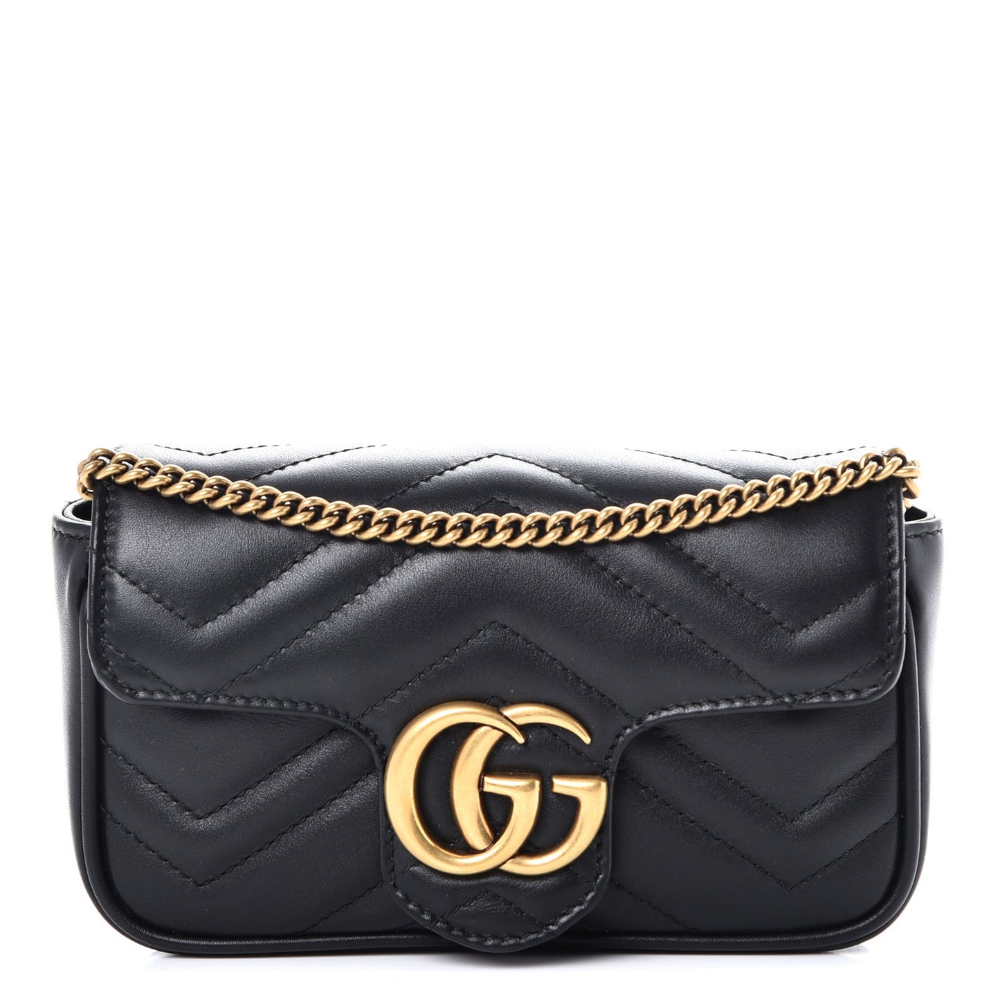 Calfskin Matelasse Super Mini GG Marmont Shoulder Bag Black
