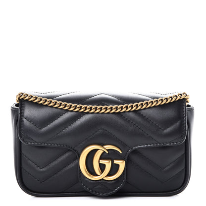 Gucci Calfskin Matelasse Super Mini GG Marmont Shoulder Bag Black 1 of 9