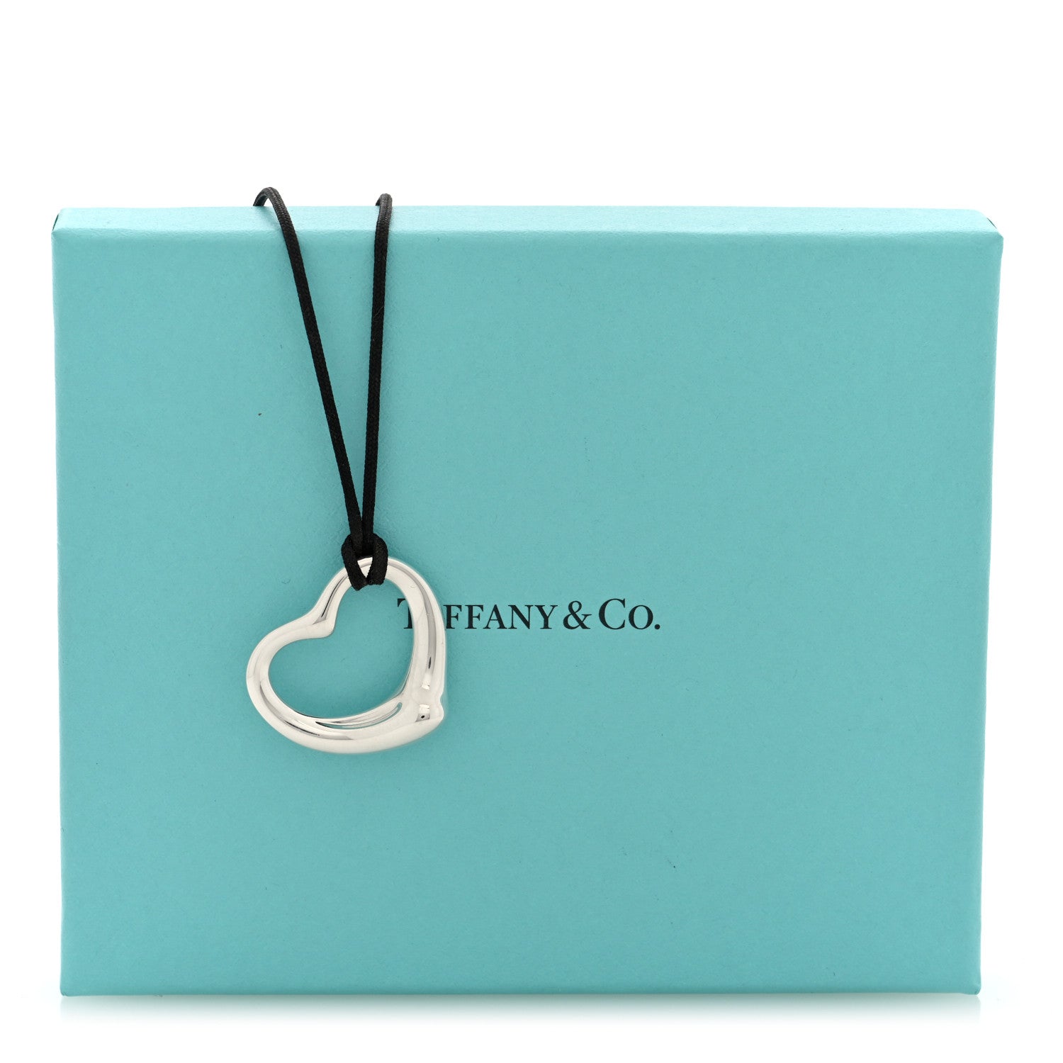 Tiffany Sterling Silver 27mm Elsa Peretti Open Heart Pendant Cord Necklace 6 of 6