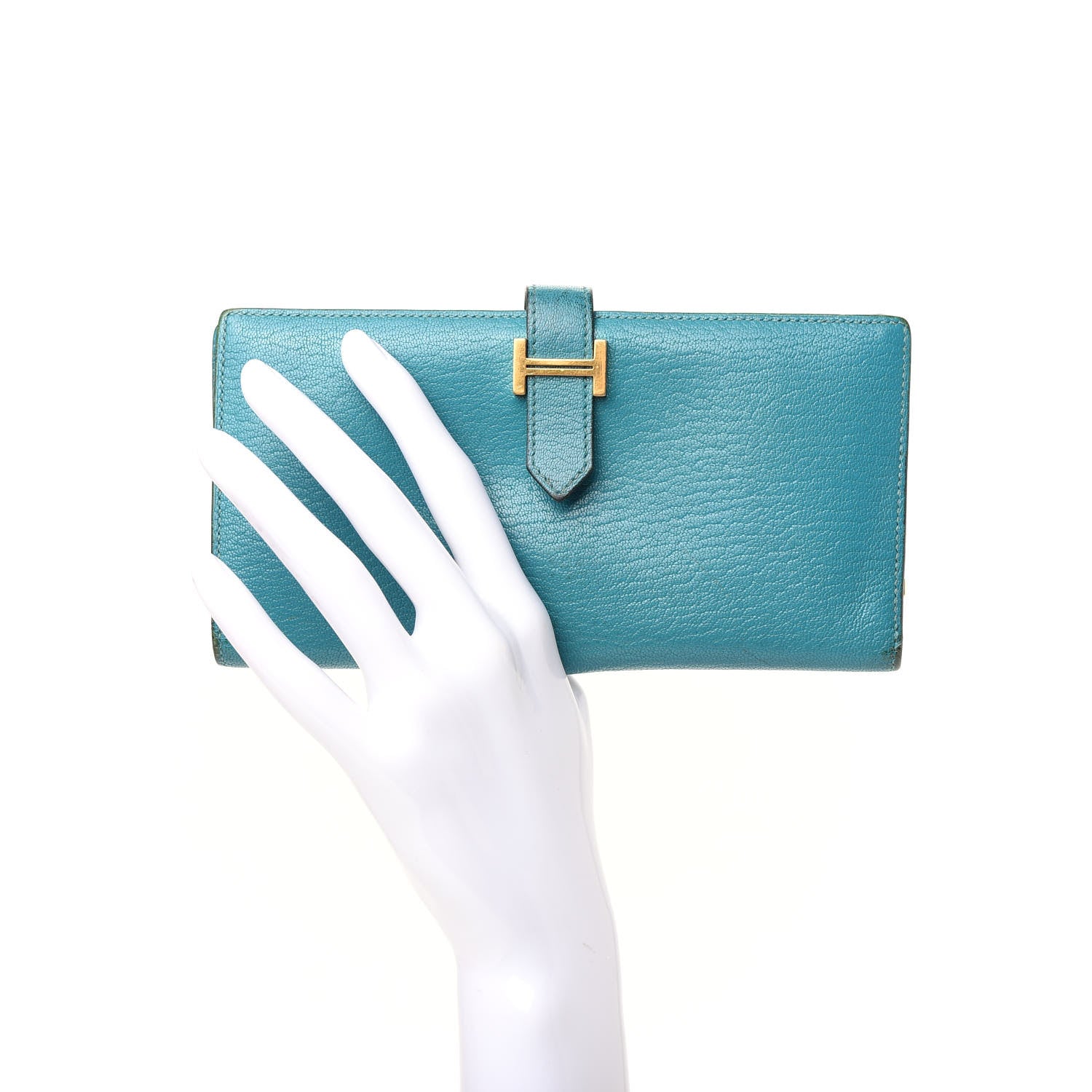 Hermes Chevre Mysore Bearn Gusset Wallet Bleu Paon 2 of 6