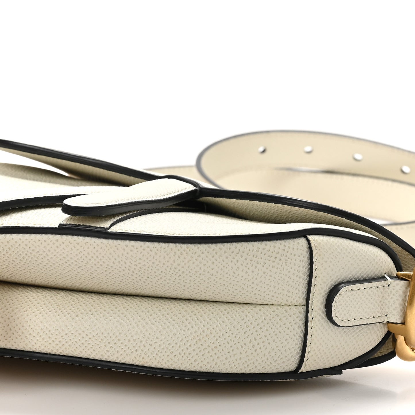 Grained Calfskin Mini Saddle Bag With Strap White