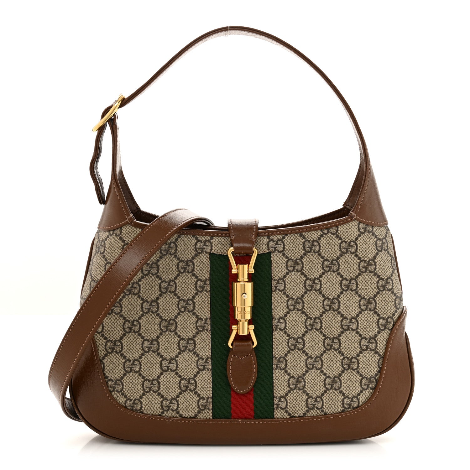 Gucci GG Supreme Monogram Azalea Calfskin Web Small Jackie 1961 Hobo Beige Ebony Brown Sugar 1 of 15