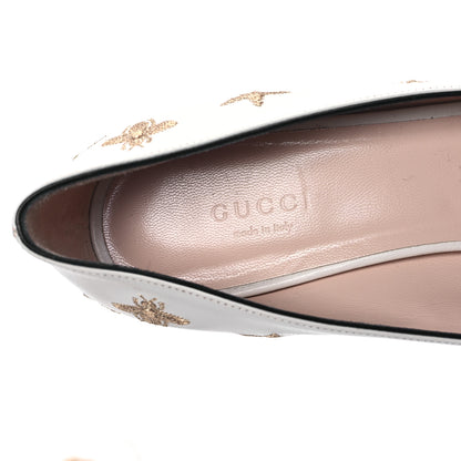 Gucci Quentin Goatskin Bee Star Embroidered GG Marmont Fringe 50mm Loafer Pumps 38 Mystic White 7 of 9