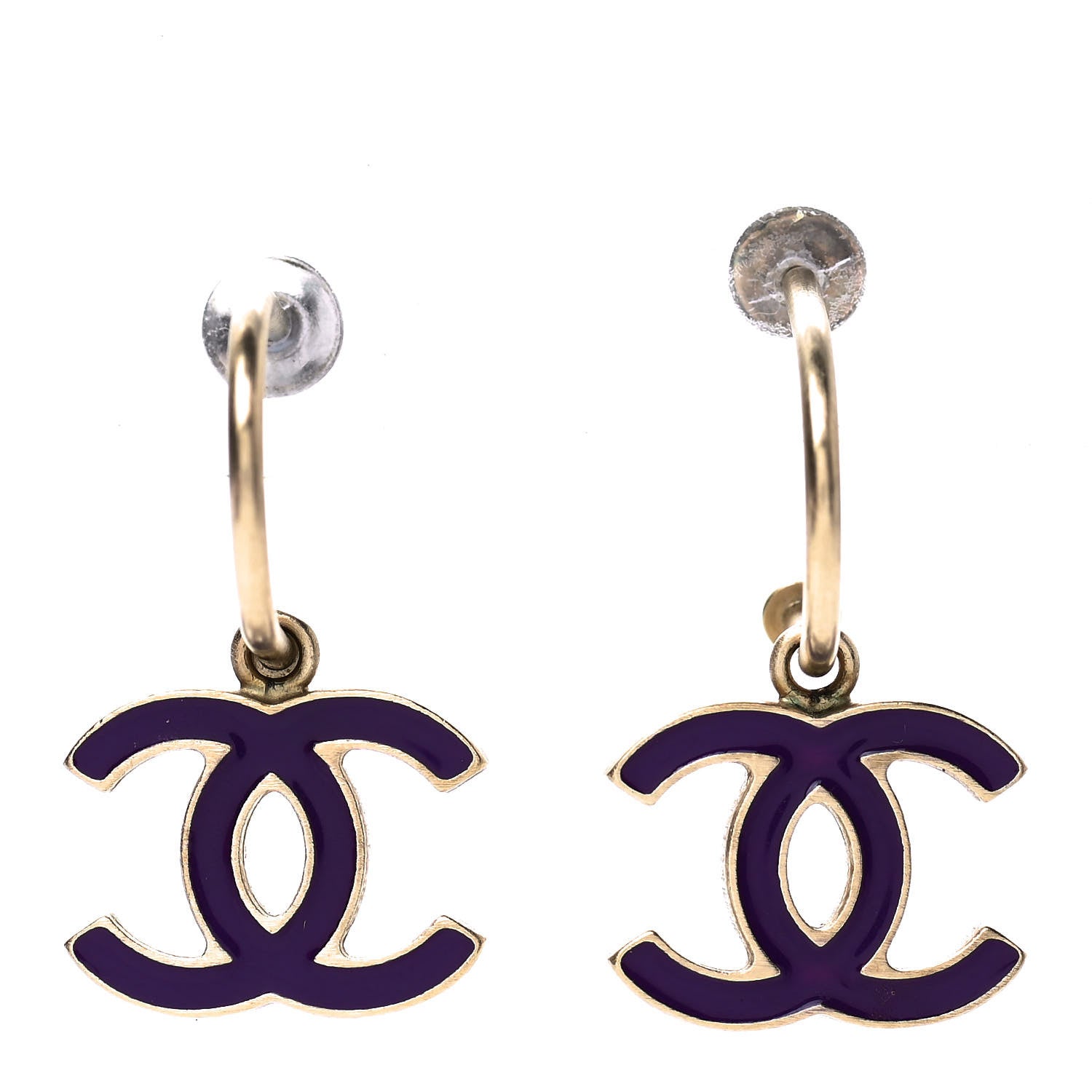 Chanel Enamel CC Drop Earrings Gold Purple 1 of 4