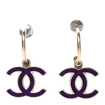 Chanel Enamel CC Drop Earrings Gold Purple 1 of 4