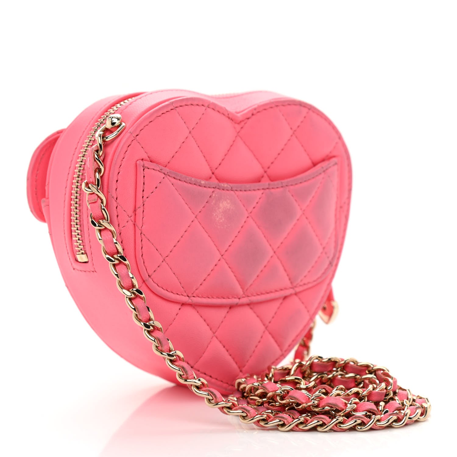Chanel Lambskin Quilted CC In Love Heart Clutch With Chain Pink 3 of 13