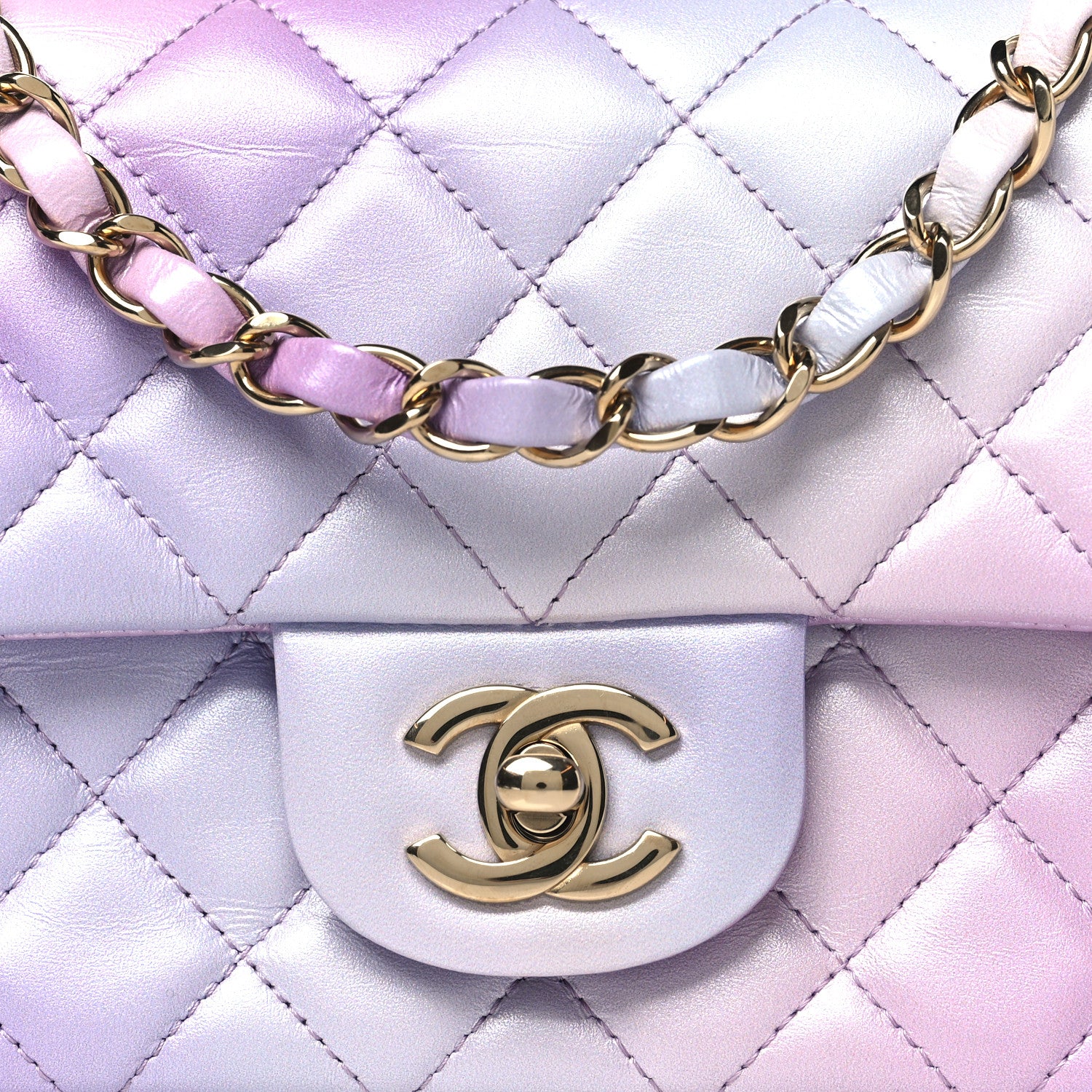 Chanel Lambskin Quilted Tie Dye Ombre Mini Rectangular Flap Purple Blue Pink 8 of 11