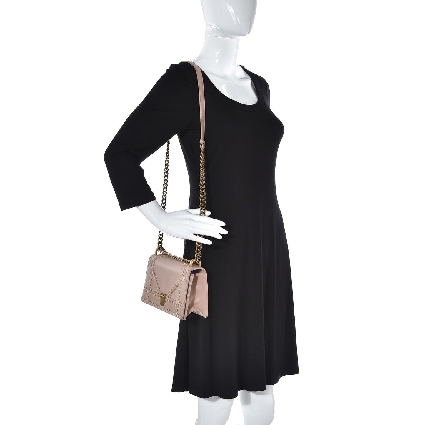 Lambskin Studded Small Diorama Flap Bag Nude