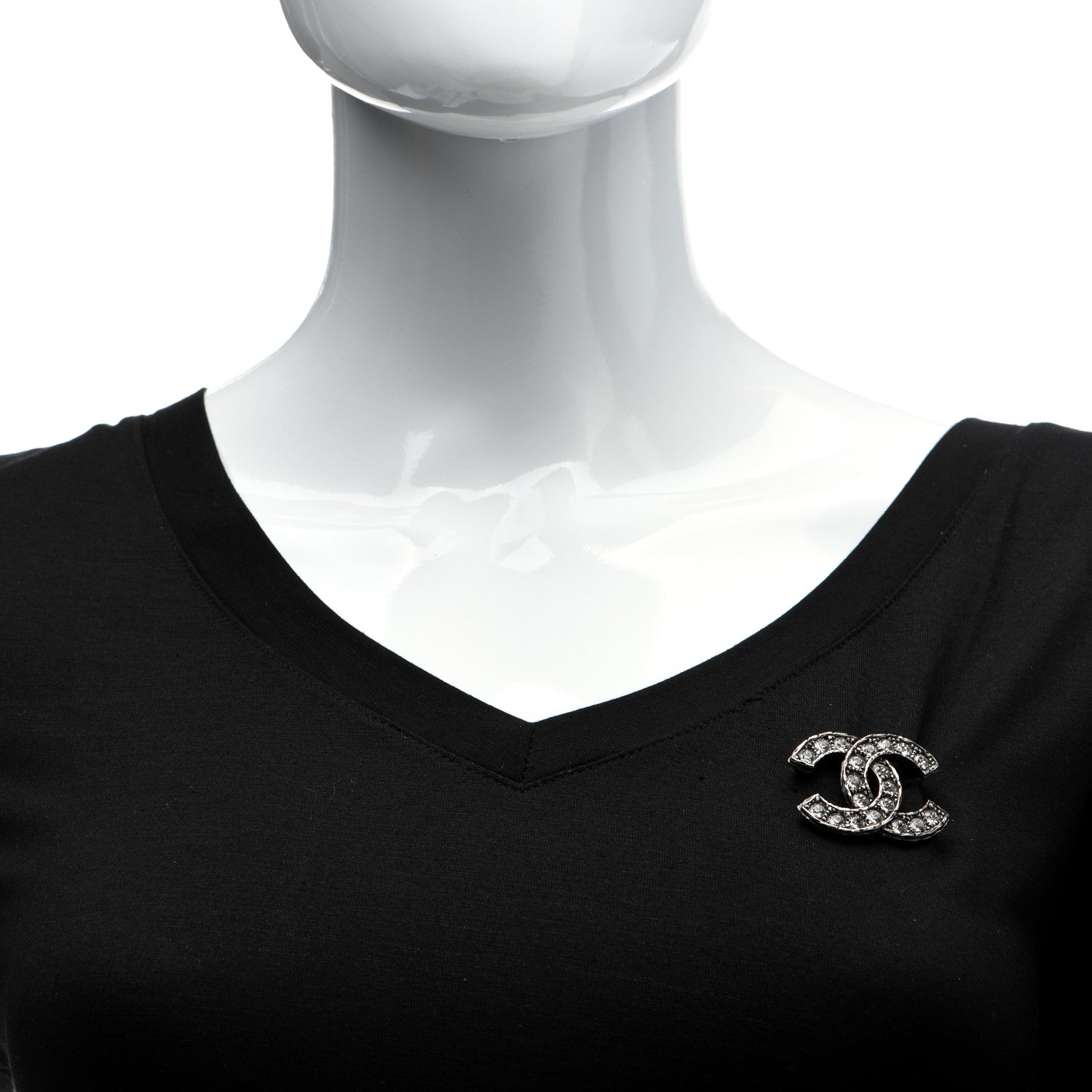 Chanel Crystal Textured CC Brooch Silver 2 of 5