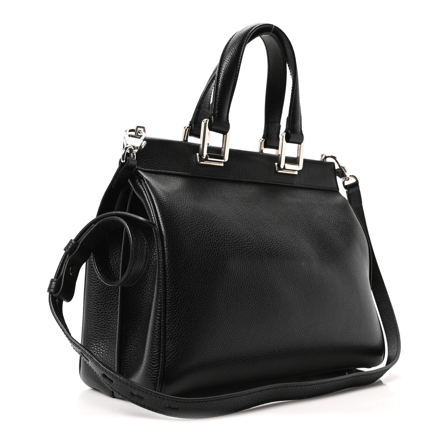 Grainy Calfskin Small Zumi Top Handle Bag Black