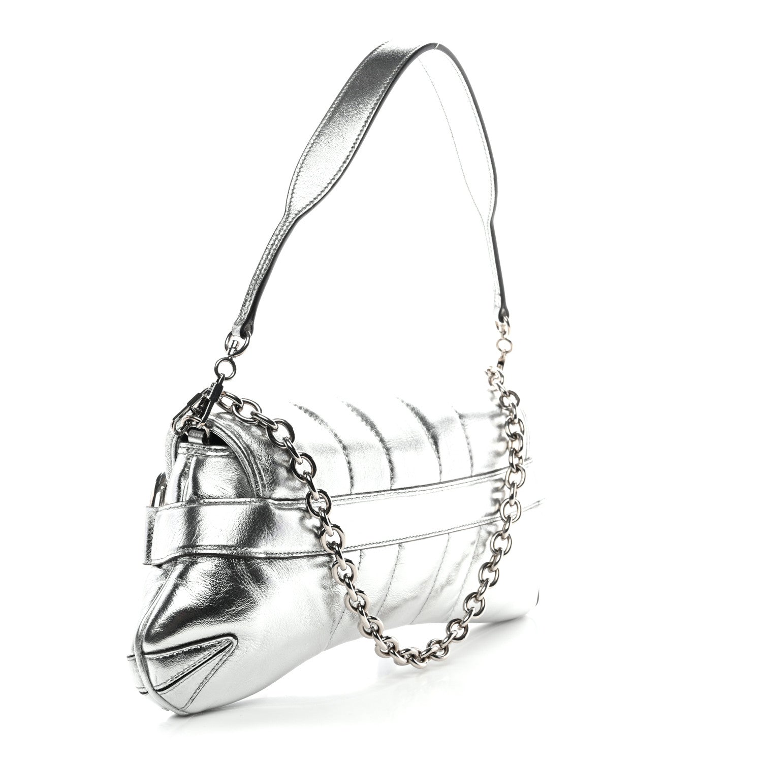 Gucci Iridescent Nappa Vertical Matelasse Medium Maxi Horsebit Chain Shoulder Bag Silver 7 of 28